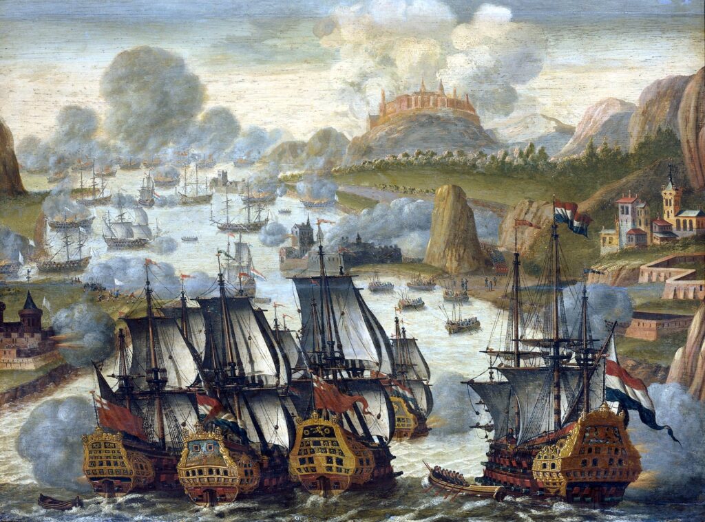 Batalla marítima da baía de Vigo, 23 de outubro de 1702. Episodio da Guerra de Sucesión. Rijksmuseum Amsterdam