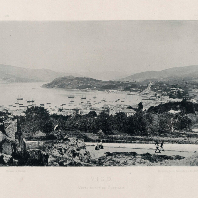 Vista de Vigo dende o Castelo de O Castro. Hauser y Menet. 1890. Biblioteca Nacional de España